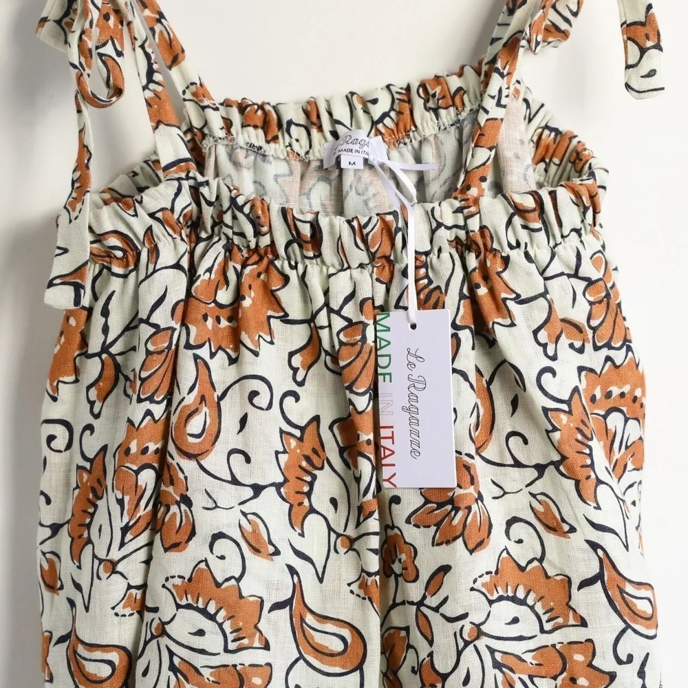 NWT Le Ragazze made in Italy 100% linen top M tiered floral print cottagecore - Picture 7 of 14